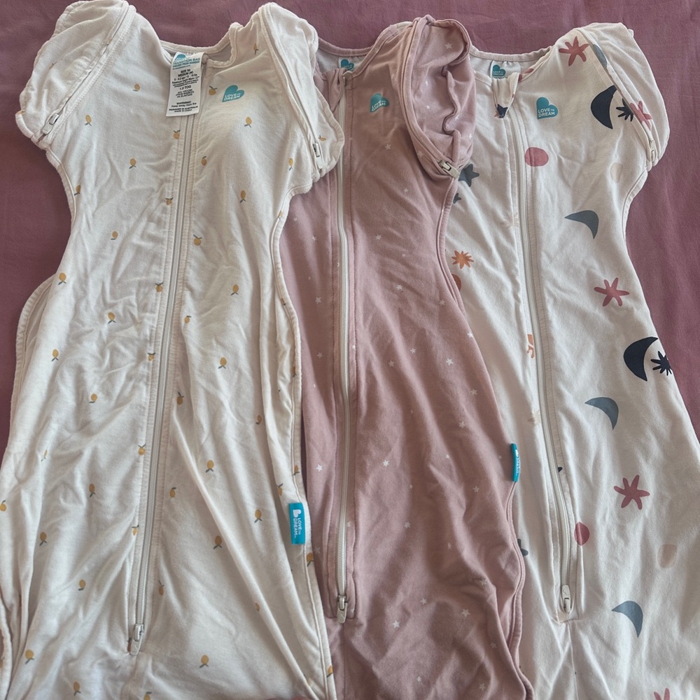 3 LIKE NEW Love To Dream Swaddle Up Transition Bags 1.0 TOG, 2 cotton, 1 viscose